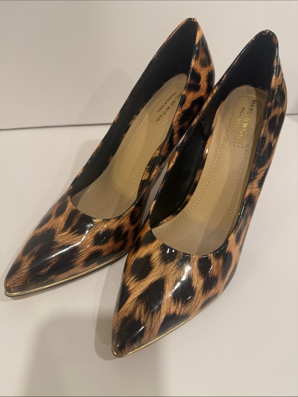 Andrew Marc Leopard-Print Pointed Toe Patent Pumps - Brown/Black
